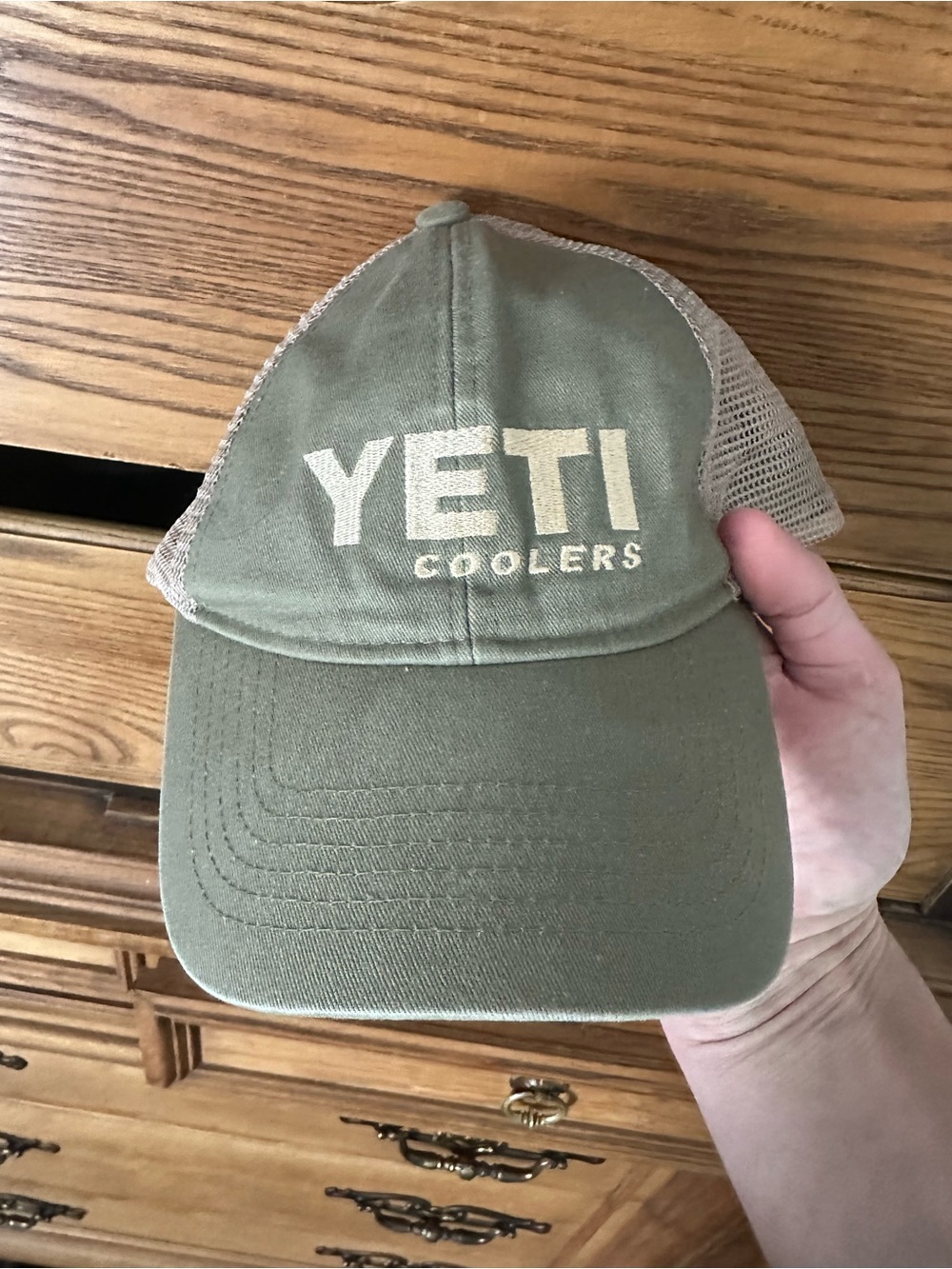 Yeti Olive Green Front Trucker Hat with Tan Mesh